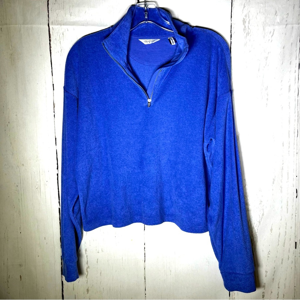 Peloton Terrycloth 1/4 Zip Pullover Cropped Oversized Swearshirt Size Small EUC